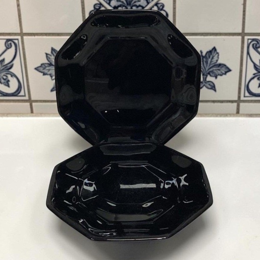 Arcopal Novoctime Black Salad‎ Plates, Set of 2, Vintage Dinnerware, Tableware